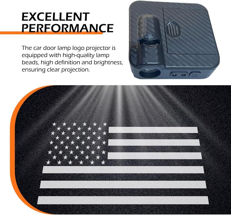 CyperFair 2 PCS American Flag Car Door Lights Pattern Projector, Carbon Fiber Pattern ABS Housing LED Welcome Light, Distance & Light Dual Infrared Sensing Decoration Accessories (Black) - Image 5
